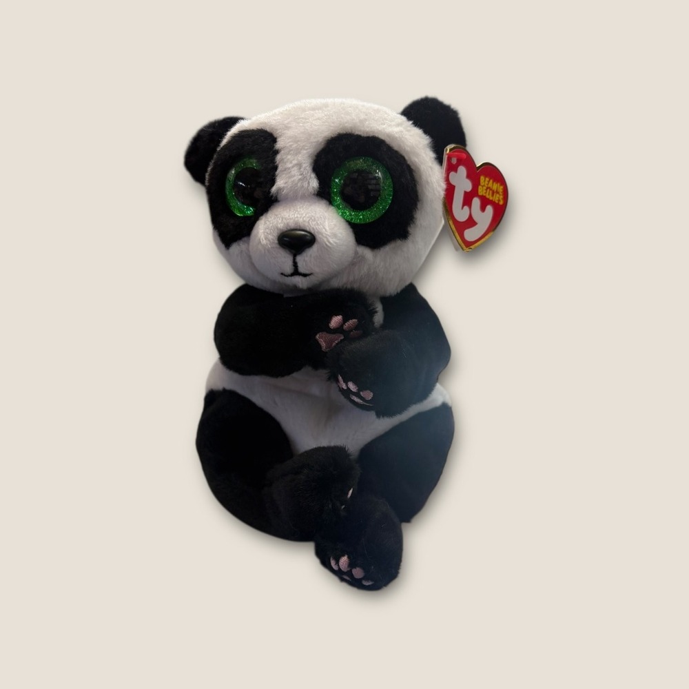 Ty Ying Panda Beanie Babies Glitter Sparkle Eyes Black White Plush 6 inch